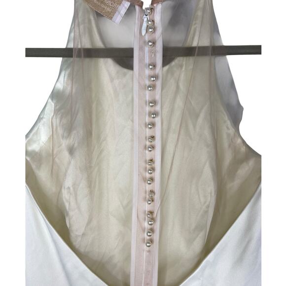 Bronx and Banco Paros Gown Silk Ruffle Hem Pearl Embellishments Bridal Wedding M - Picture 10 of 11
